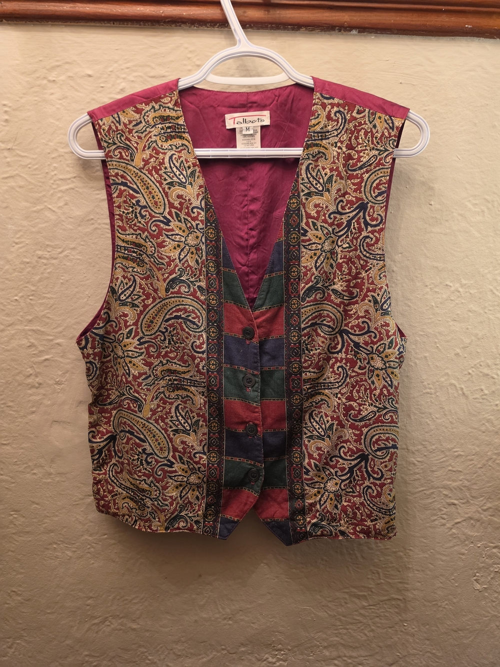 Vintage 90s Talbots Paisley Tapestry Vest Burgundy Boho Academia M
